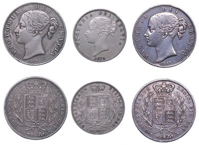 Regno Unito, Vittoria, 1837-1901, Lotto di tre monete: Crown 1847, Half Crown 1874