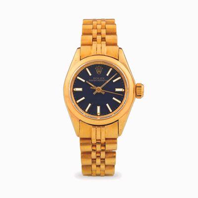 Oyster Perpetual Lady ref. 6718, orologio in oro giallo 18k con quadrante blu soleil, circa 1973