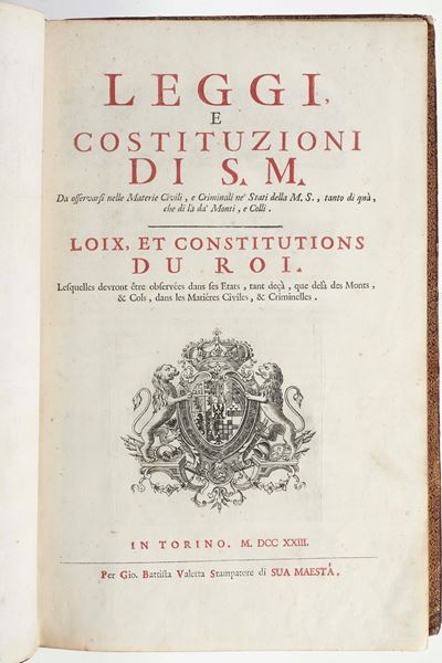 Regno di Sardegna, Leggi e Costituzioni di S.M., Torino, 1723