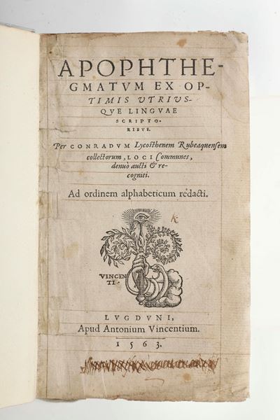 Erasmo da Rotterdam, Apophthegmatum, Ex Optimis Utriusque Linguae Scriptoribus, Lugduni, 1563
