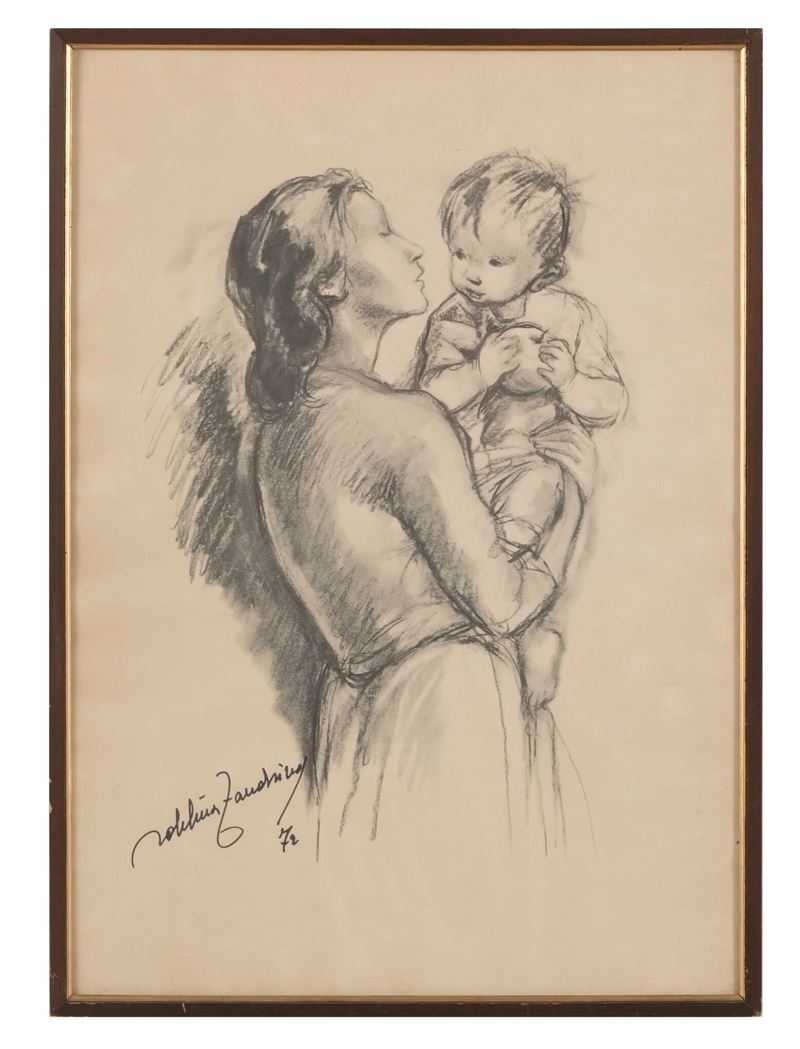 Adelina Zandrino : Madre con bambino  - Auction Paintings from the 19th centuries - Cambi Casa d'Aste