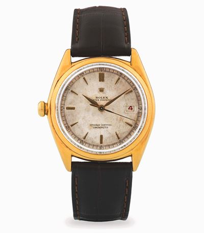 Ovettone Oyster Perpetual “Mancino”, ref. 4467, oro giallo 18k, quadrante grenè, circa 1946