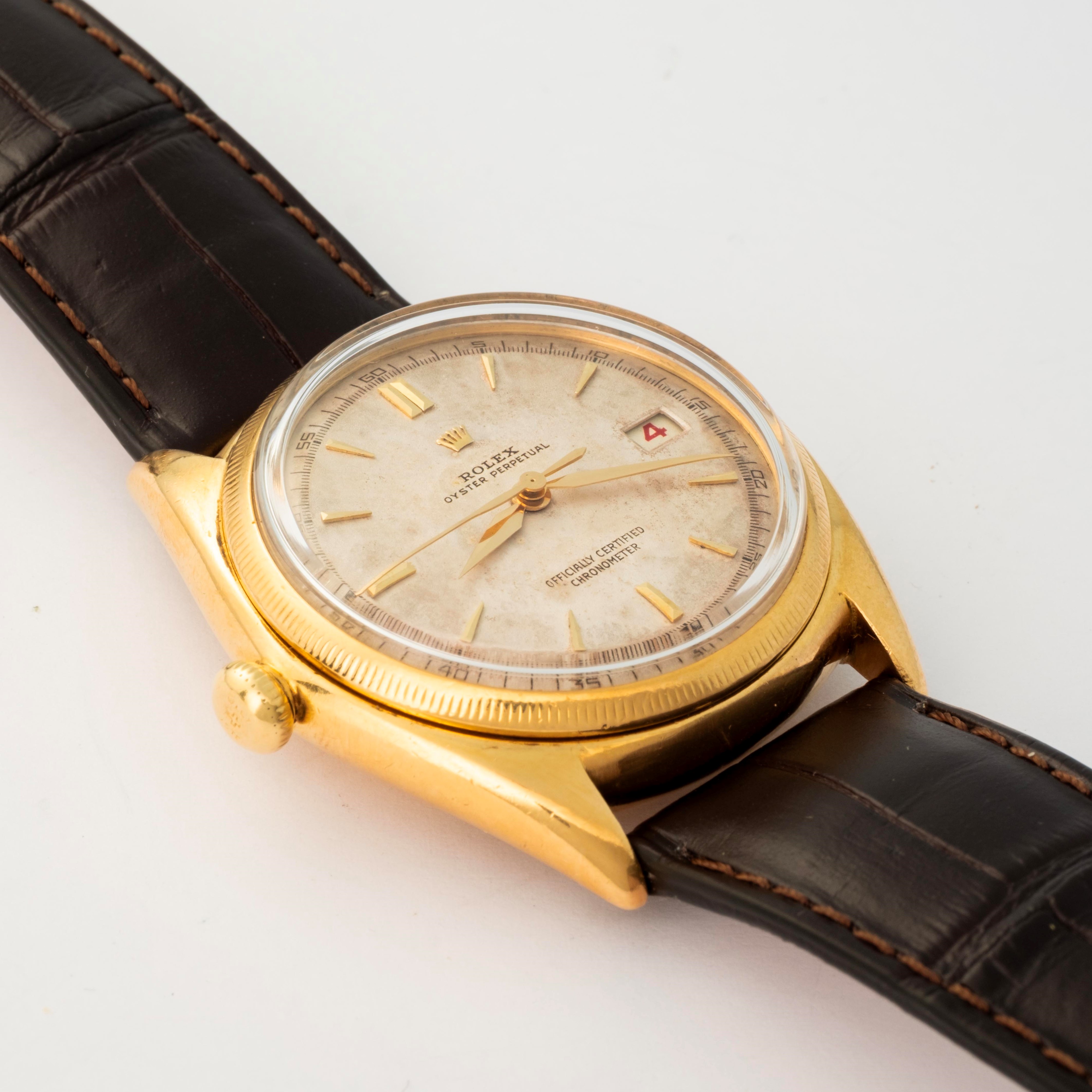 Rolex - Ovettone Oyster Perpetual “Mancino”, ref. 4467, oro giallo 18k, quadrante grenè, circa 19...