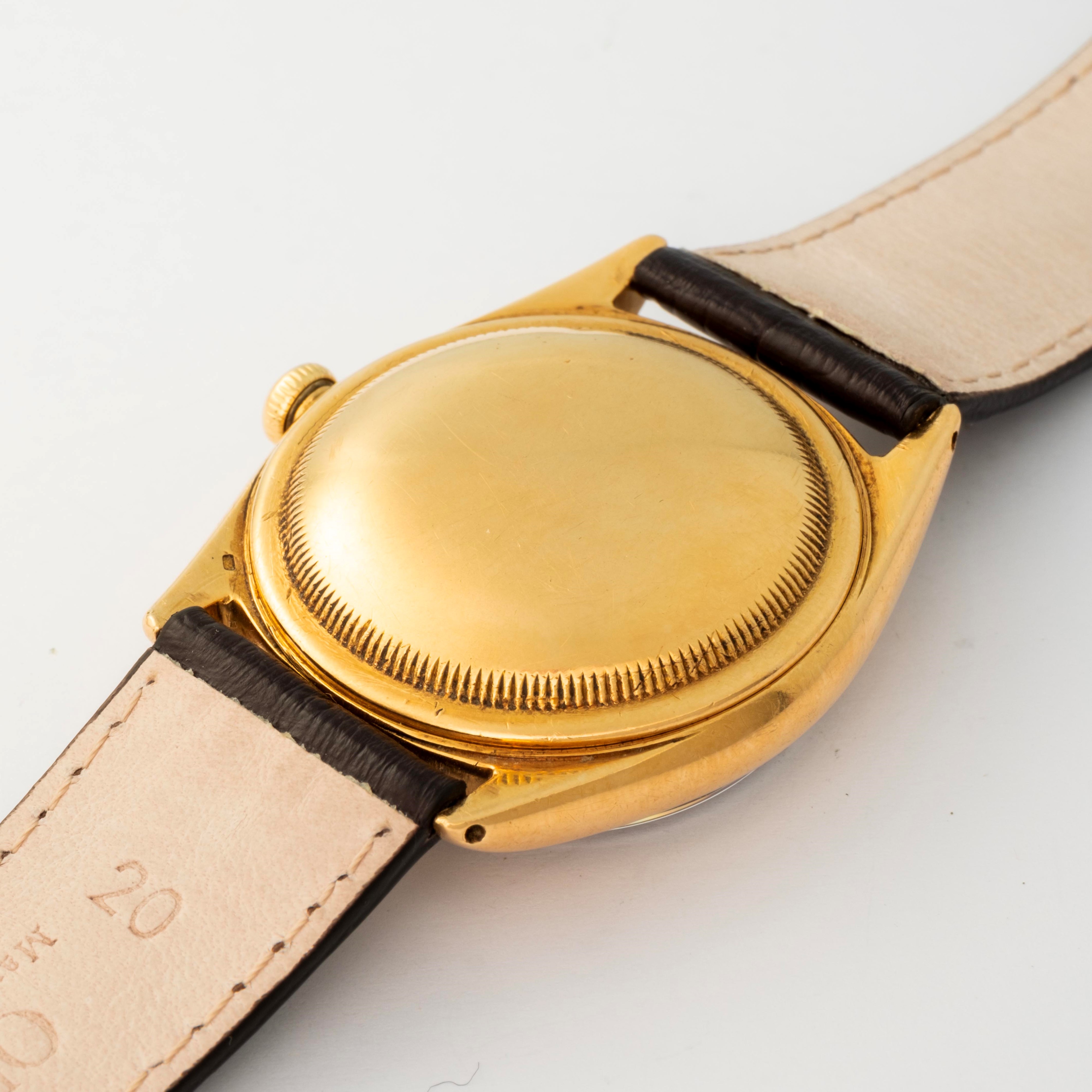 Rolex - Ovettone Oyster Perpetual “Mancino”, ref. 4467, oro giallo 18k, quadrante grenè, circa 19...
