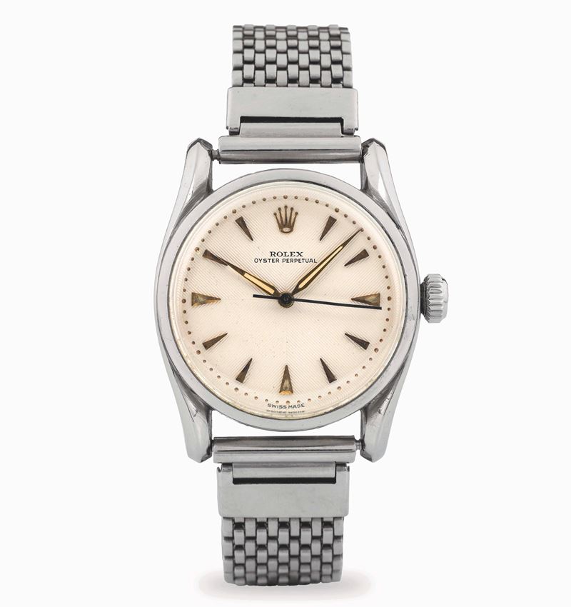 Rolex : Oyster Perpetual in acciaio ref. 5018 con raro quadrante a settori texture finished, circa 1949  - Asta Orologi da Polso - Cambi Casa d'Aste