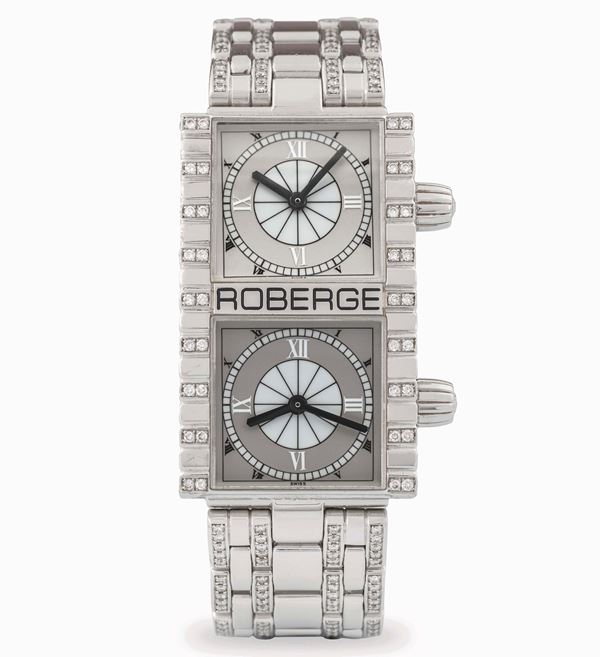 Dual Time in oro bianco 18k con diamanti su cassa e bracciale, circa 2000