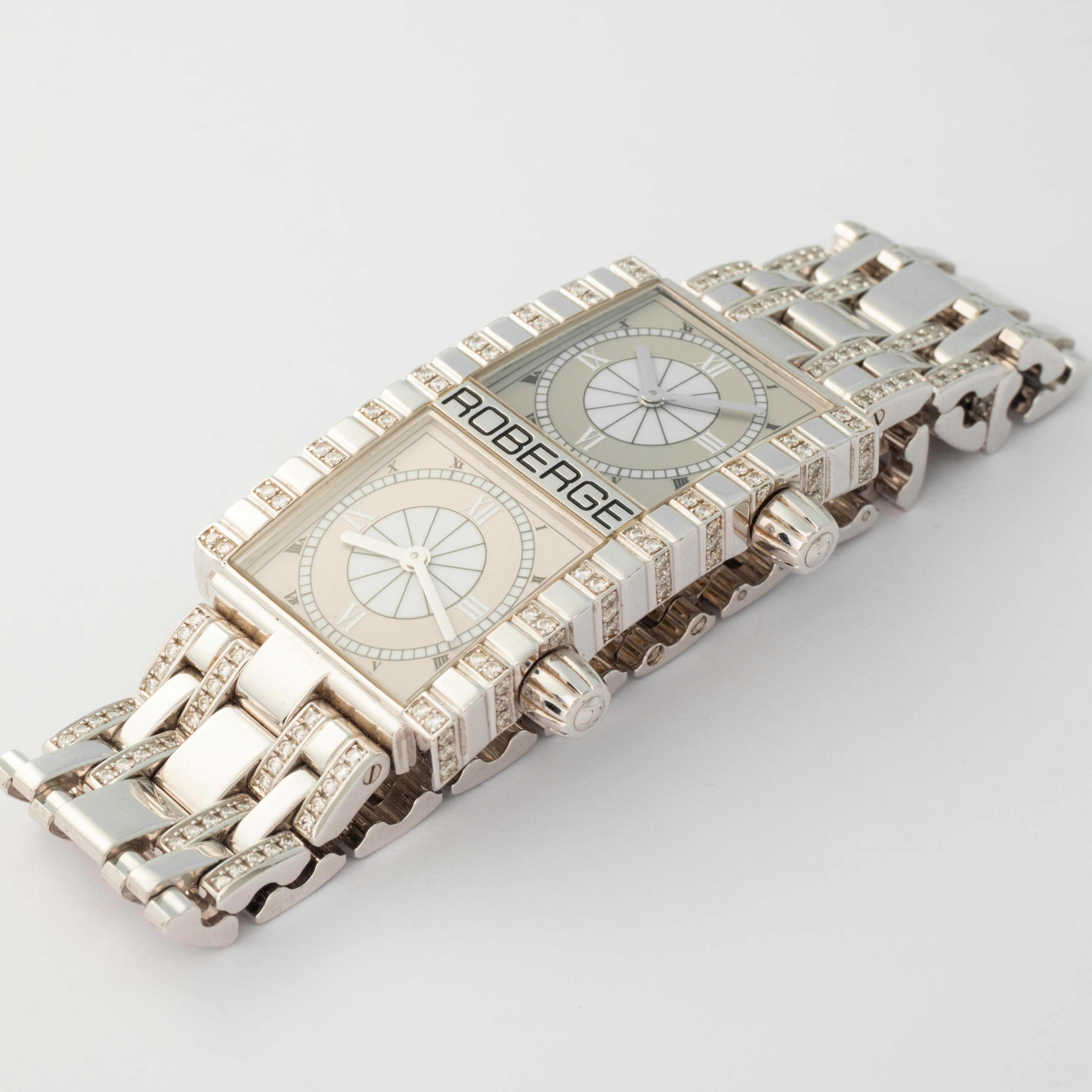 Robergé - Orologio Pollux Dual Time in oro bianco 18k con diamanti, circa 2000