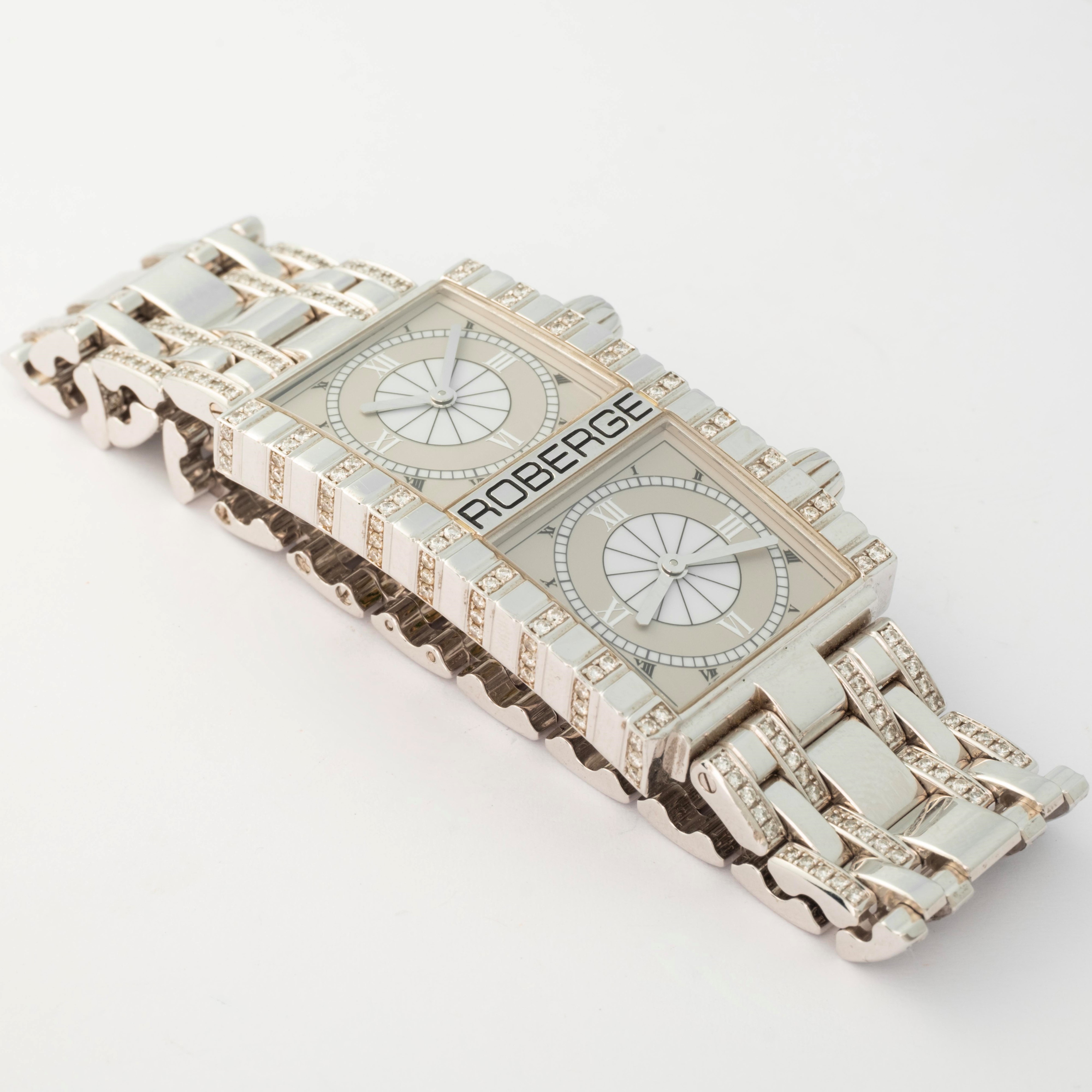 Robergé - Orologio Pollux Dual Time in oro bianco 18k con diamanti, circa 2000
