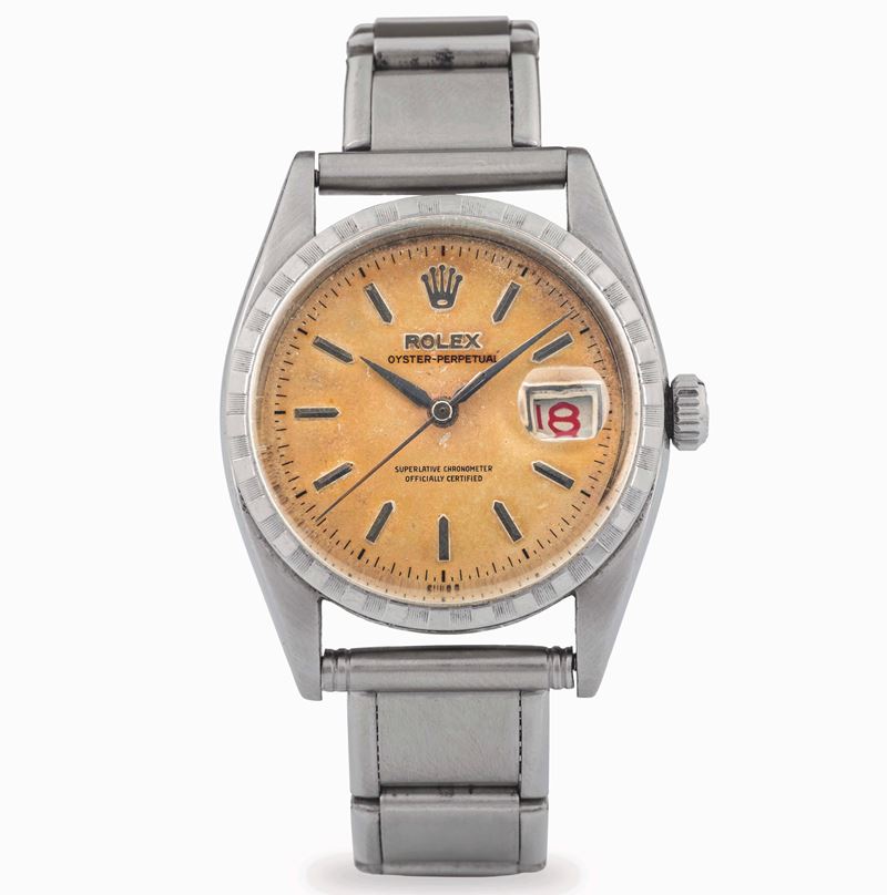 Rolex : Ovettone Oyster Perpetual in acciaio ref. 6305, con datario Roulette e ghiera zigrinata circa 1950  - Asta Orologi da Polso - Cambi Casa d'Aste