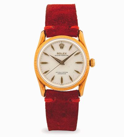 Oyster Perpetual, oro giallo 18k ref. 6593 con quadrante bianco, circa 1958