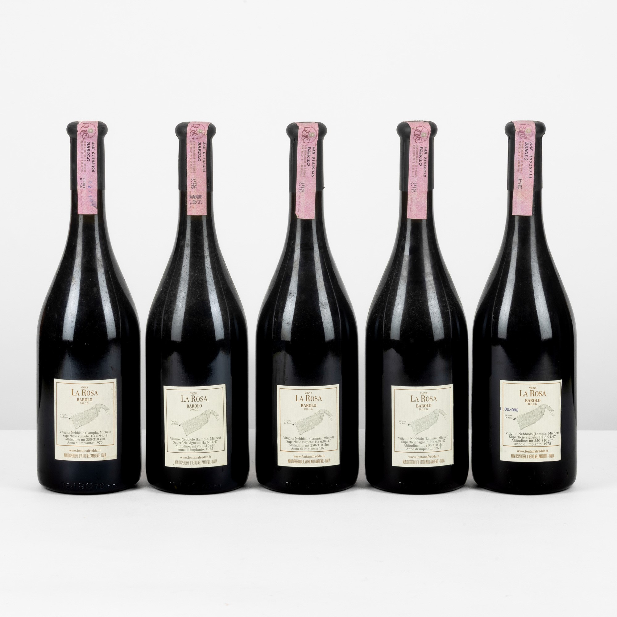 Barolo, Vigna La Rosa Fontanafredda, 1998 e 1996, 5 bottiglie