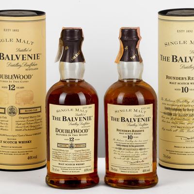 The Balvenie, Set di Malt Scotch Whisky Founder's Reserve 10 Years e Double Wood 12 Years, 70cl