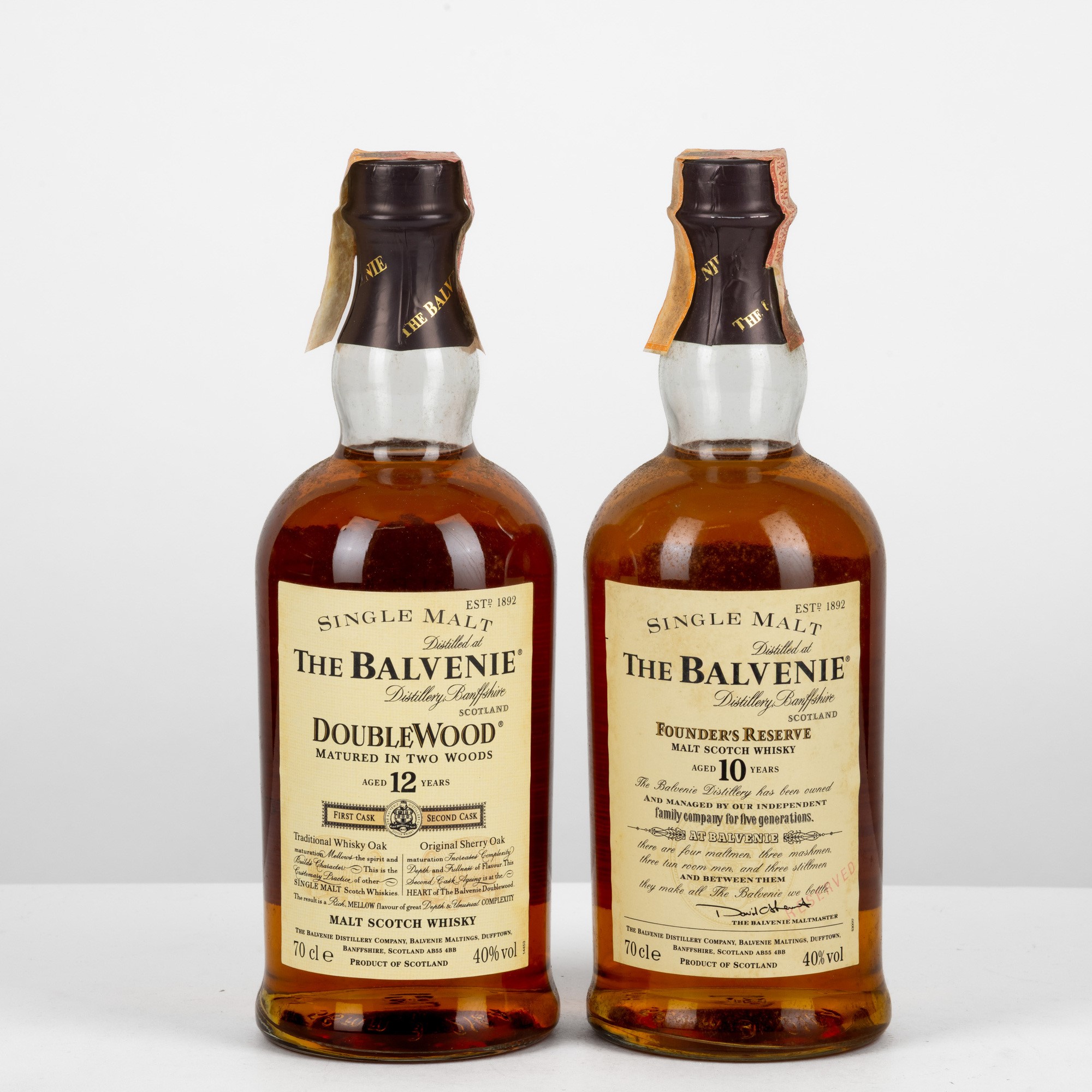 The Balvenie, Set di Malt Scotch Whisky Founder's Reserve 10 Years e Double Wood 12 Years, 70cl