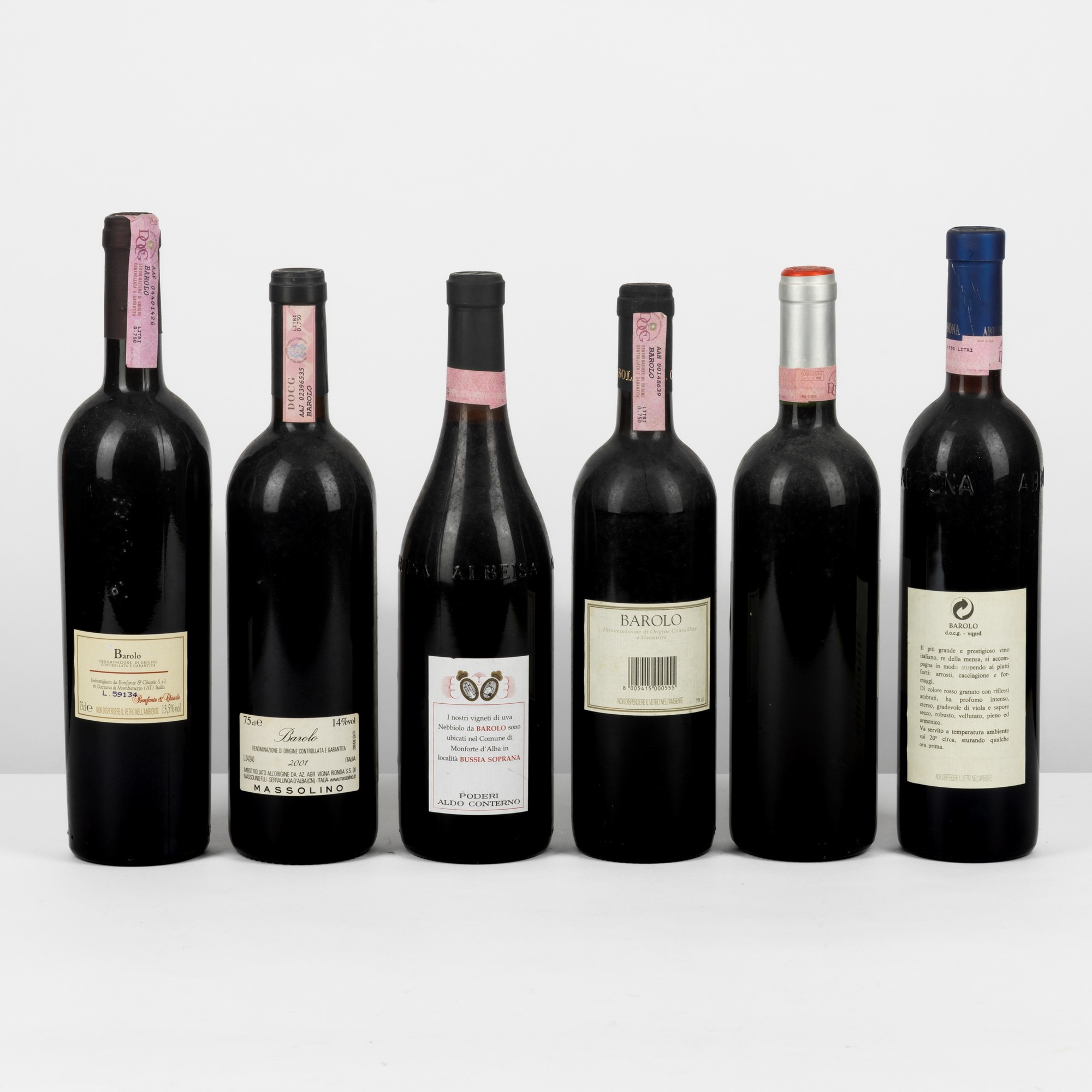 Selezione di Barolo: S.Orsola 1998, Aldo Conterno 1995, Massolino 2001, Abbona Vigneto Terlo Rave...