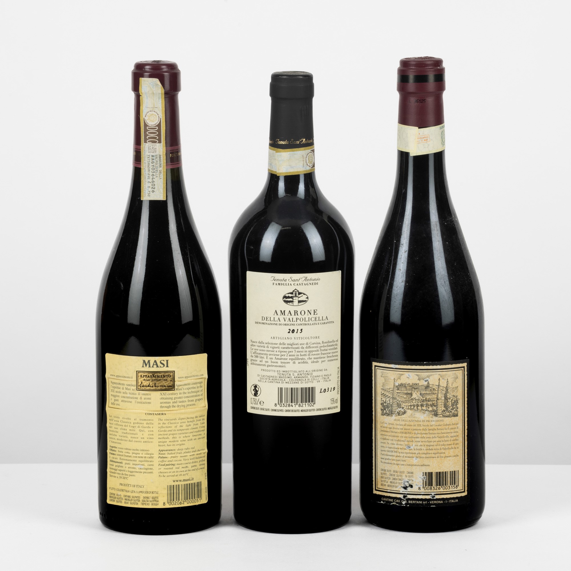 Amarone, Selezione, 3 bottiglie 75cl: Castagnini 2015, Bertani Classico 2003, Masi Costasera 2010