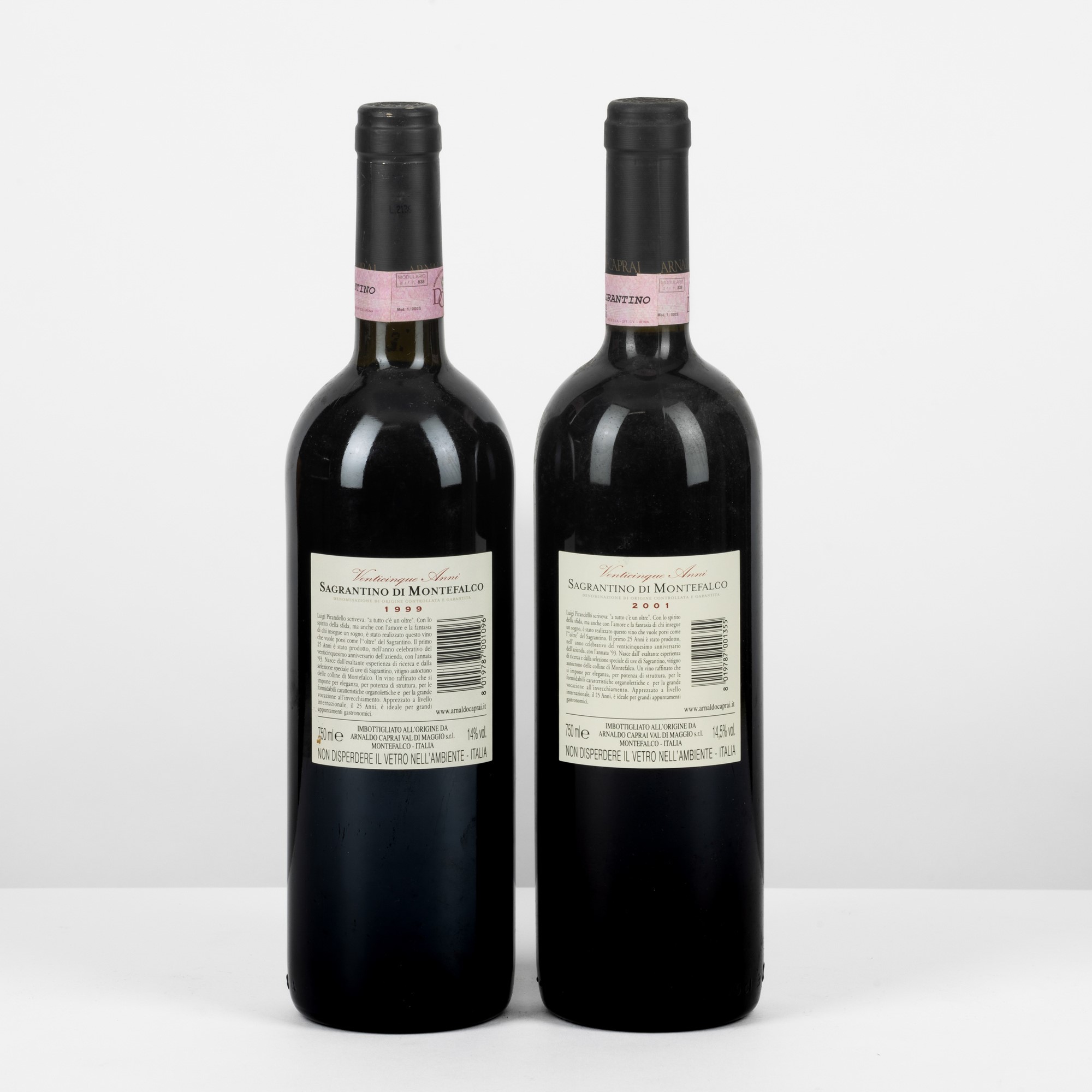 Sagrantino di Montefalco Riserva Arnaldo Caprai, Annate 2001 e 1999 (2 Bottiglie, 75 cl)