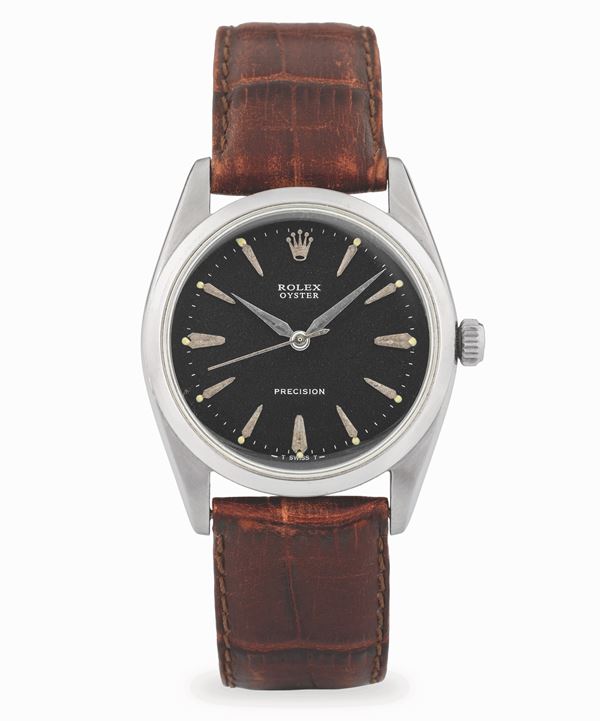 Rolex - Oyster Precision ref. 6424 in acciaio con quadrante nero e indici applicati, circa 1960