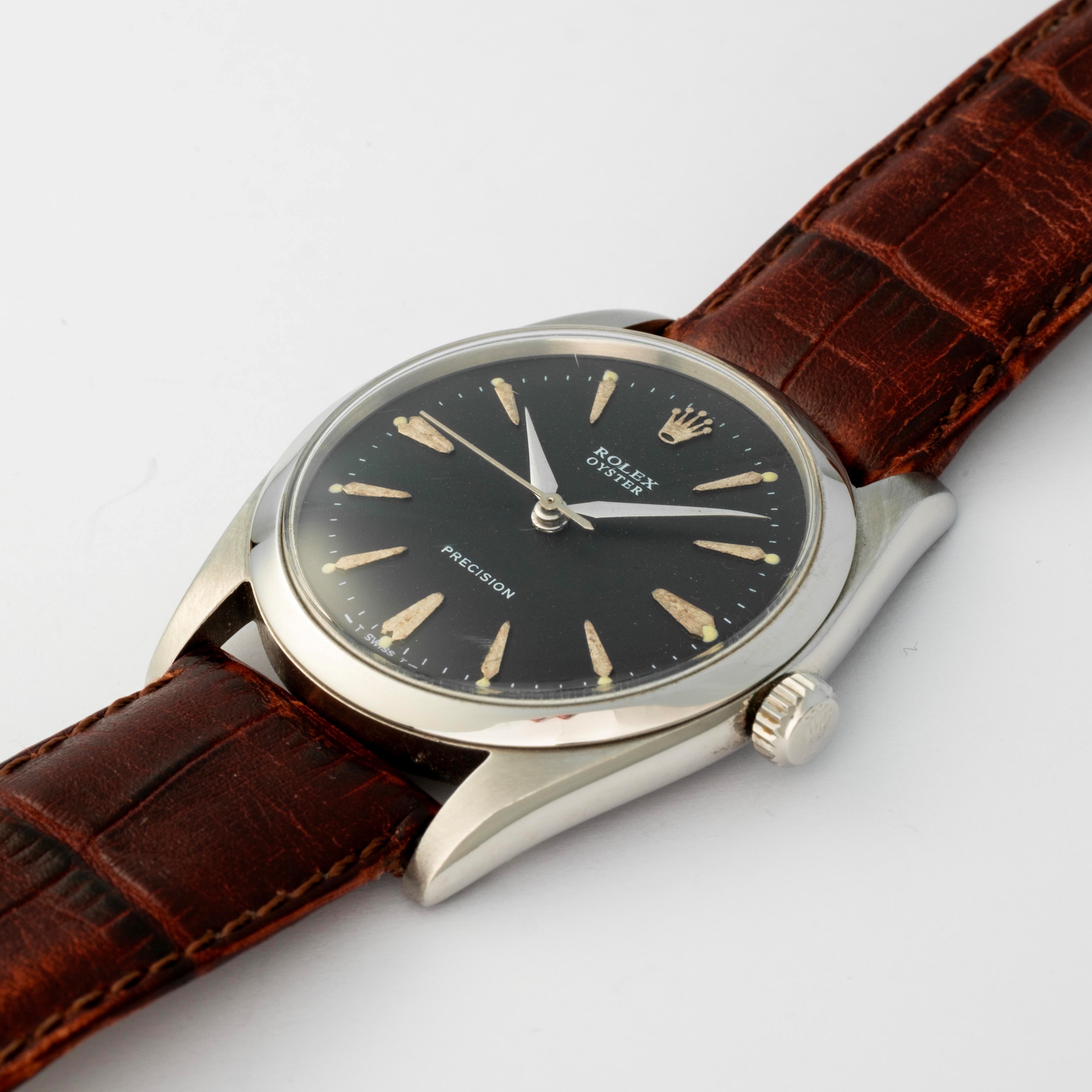 Rolex - Oyster Precision ref. 6424, orologio in acciaio con quadrante nero, circa 1960