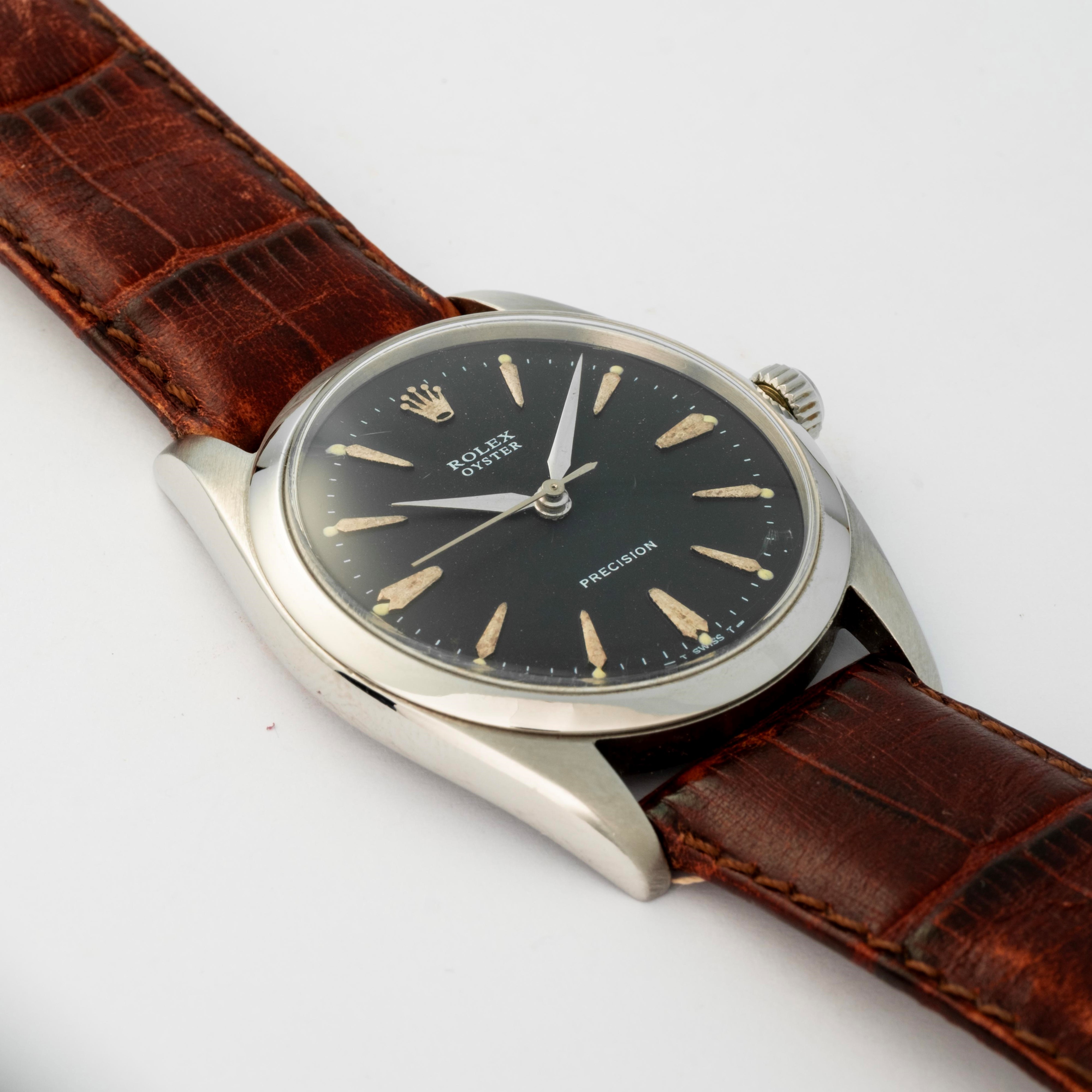 Rolex - Oyster Precision ref. 6424, orologio in acciaio con quadrante nero, circa 1960