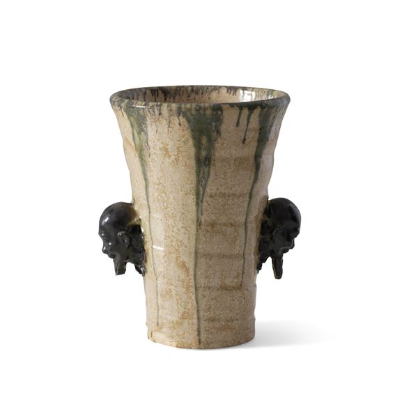Vaso biansato in ceramica invetriata. Ernest Patris (1909-1981)