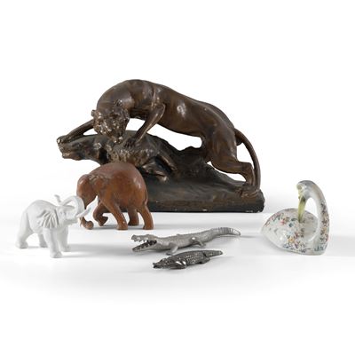 Sei sculturine di animali, scultura in materiali diversi