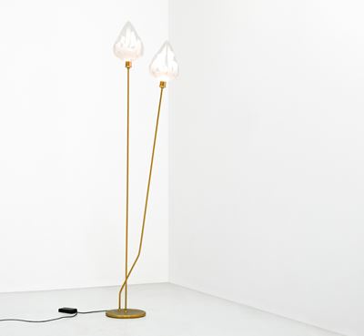 Lampada da terra in ottone e vetro