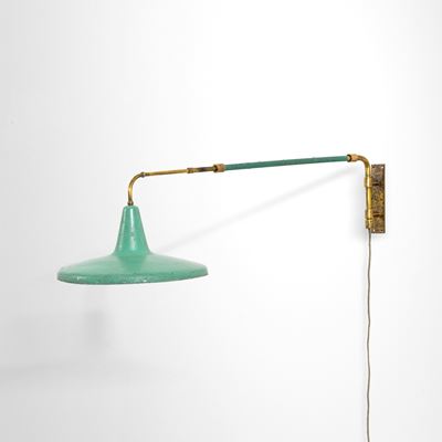 Lampada da parete, ottone e metallo laccato, circa 1950