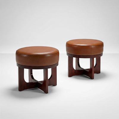 Pouf, struttura in legno rivestita in pelle, Italia, ca. 1960