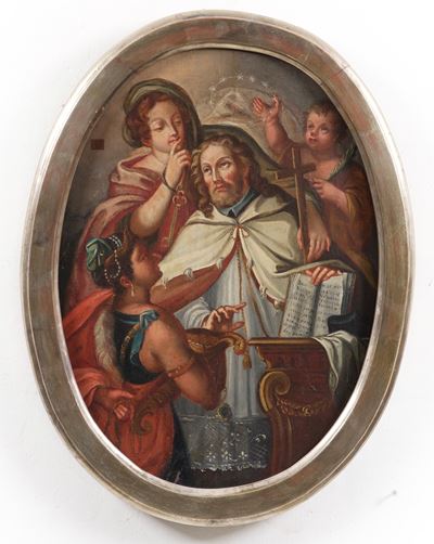 Scuola del XVIII secolo, San Giovanni Nepomuceno, olio su tela ovale