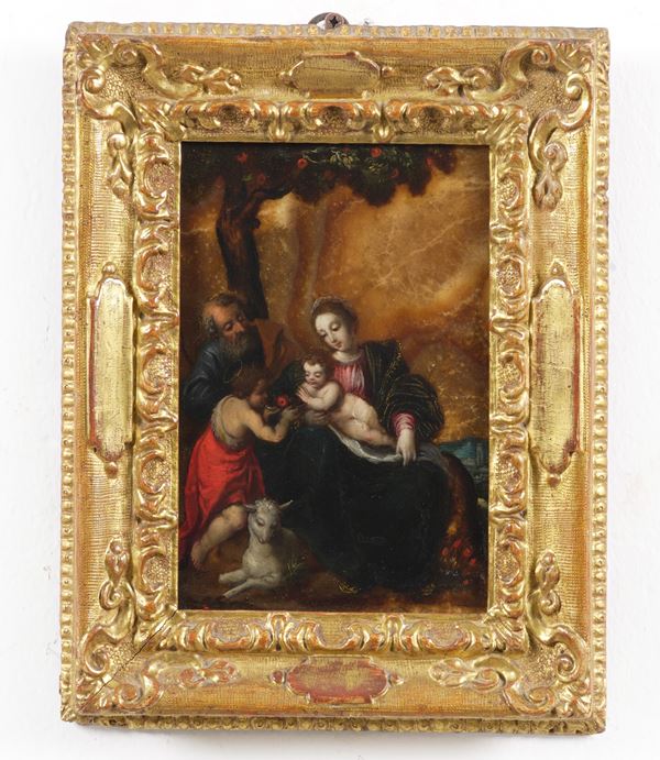 Scuola romana del XVII secolo Sacra Famiglia con San Giovannino