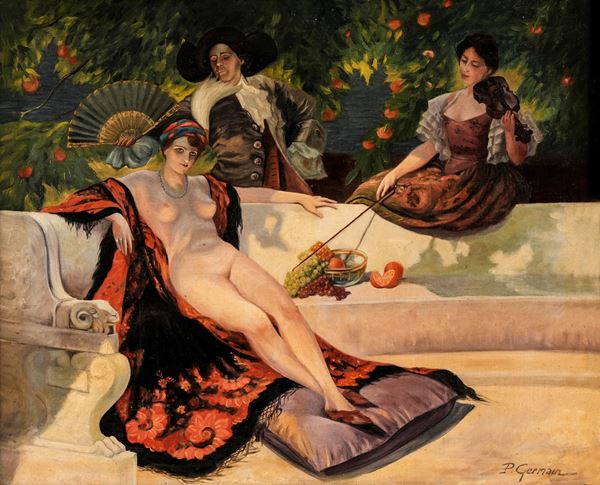 P. Germain (XIX-XX secolo) Nudo femminile con figure