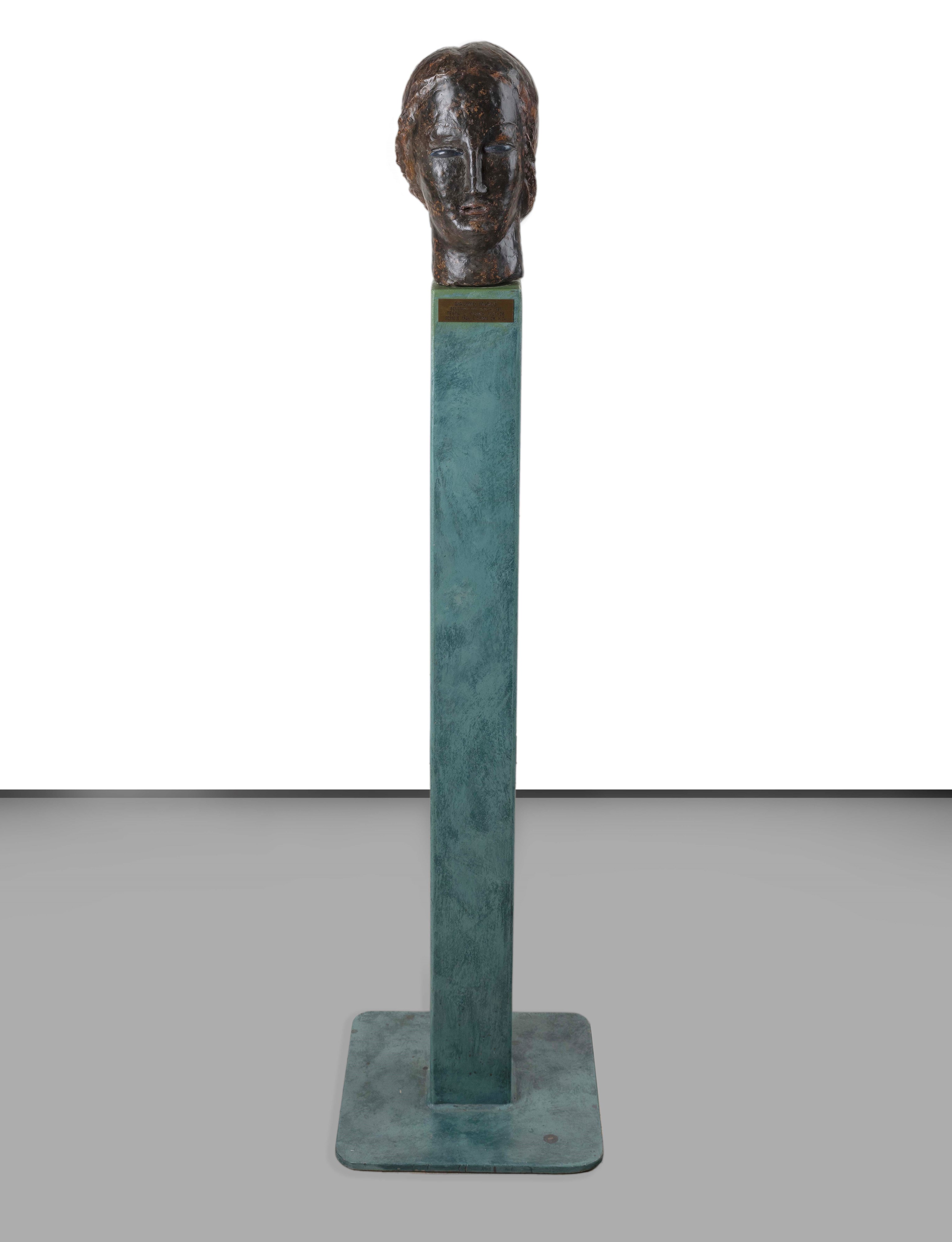 Giacomo Manzù - Testa di donna, scultura in gesso e argilla dipinti
