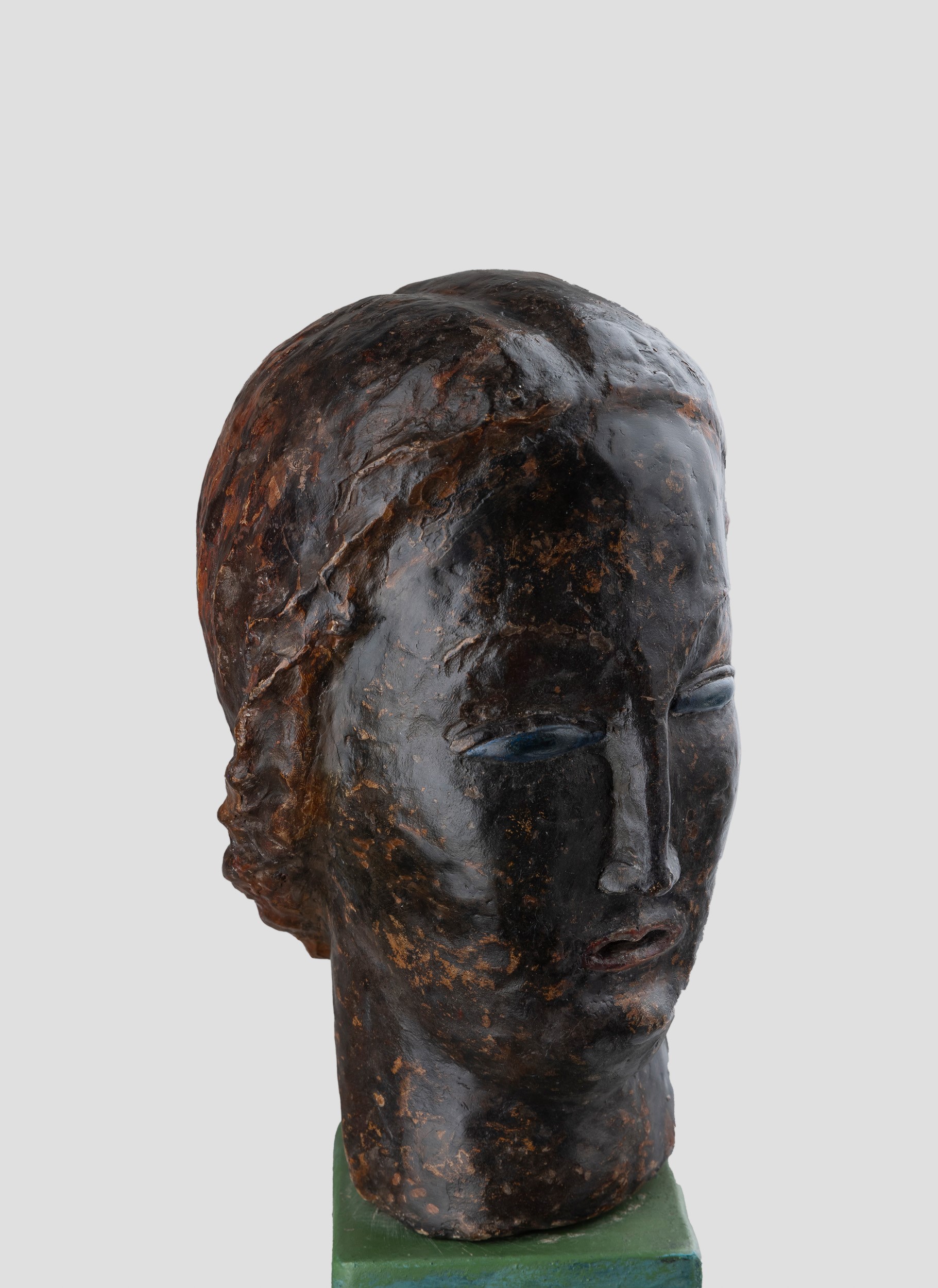 Giacomo Manzù - Testa di donna, scultura in gesso e argilla dipinti
