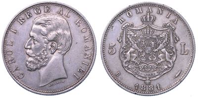 ROMANIA, Carol I, 5 Lei 1881, 24,96 g, argento
