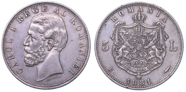 ROMANIA. CAROL I, 1866-1914. 5 Lei 1881.