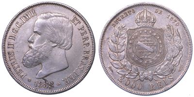 Pedro II, 2000 Reis del 1888, argento