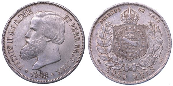 BRASILE. PEDRO II, 1831-1889. 2000 Reis 1888.