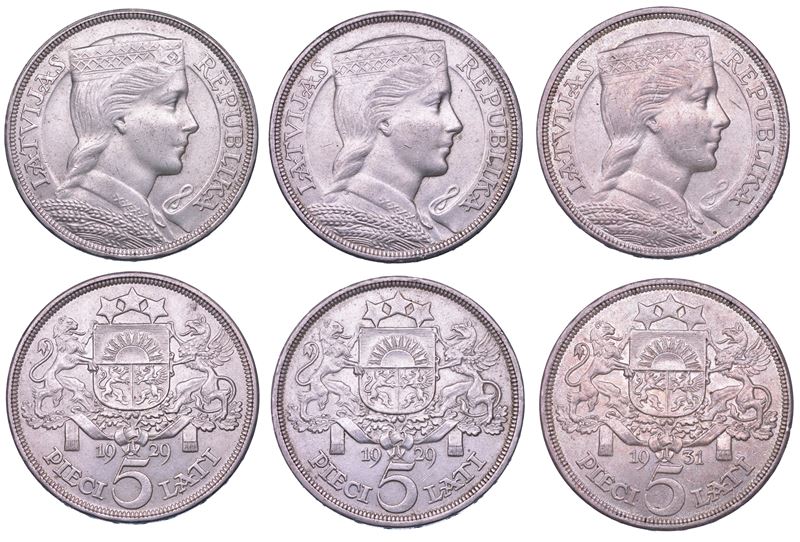 LETTONIA. PRIMA REPUBBLICA, 1918-1939. Lotto di tre monete.  - Asta Numismatica Light - Cambi Casa d'Aste