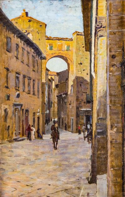 Una strada di Volterra, olio su tela