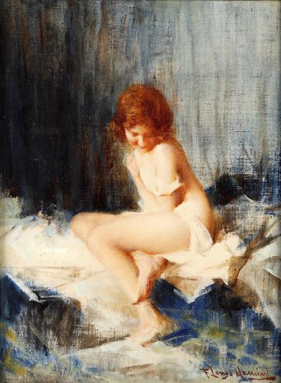 Nudo di giovinetta, olio su tela, cm 32x42