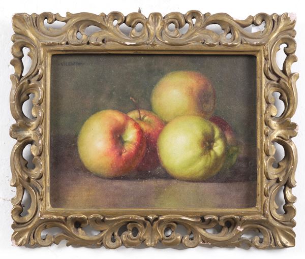 Firmato Vicentini Natura morta con mele