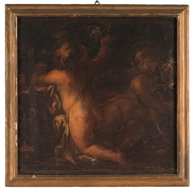 Due putti, olio su tela