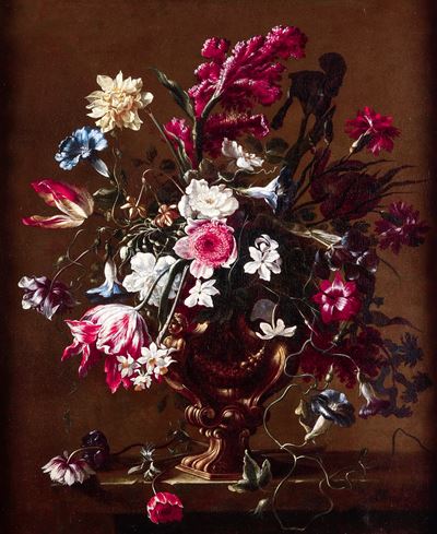 Natura morta con vaso di fiori, olio su tela