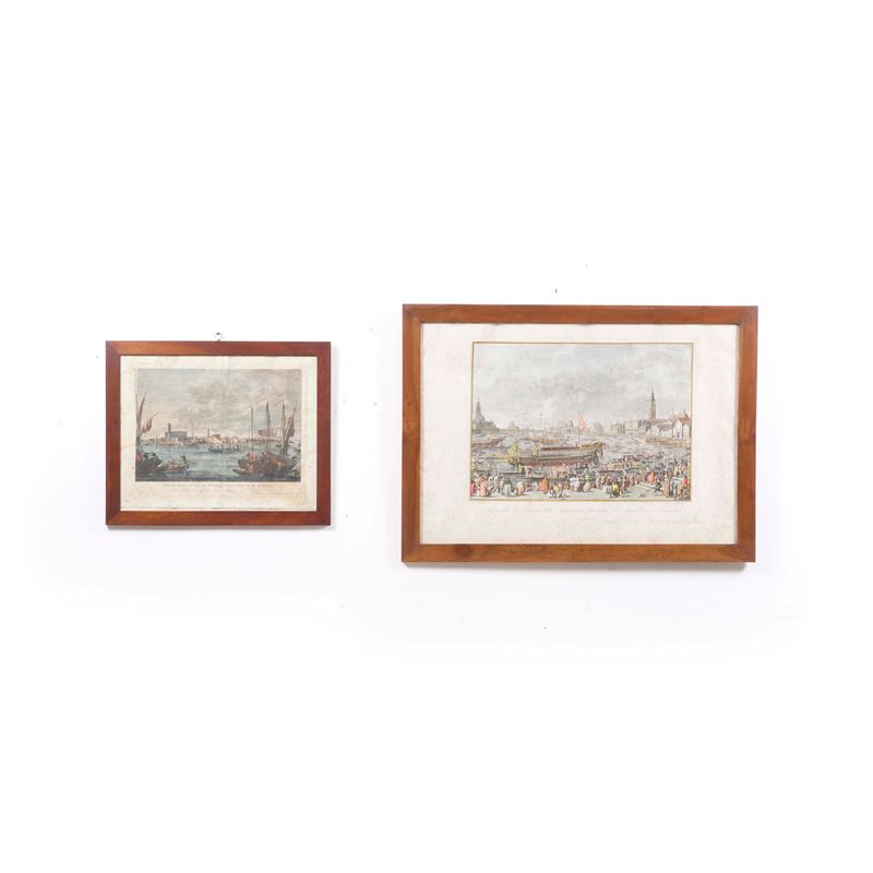 Due stampe in cornice “ veduta di porto “  - Asta Antiquariato - Cambi Casa d'Aste