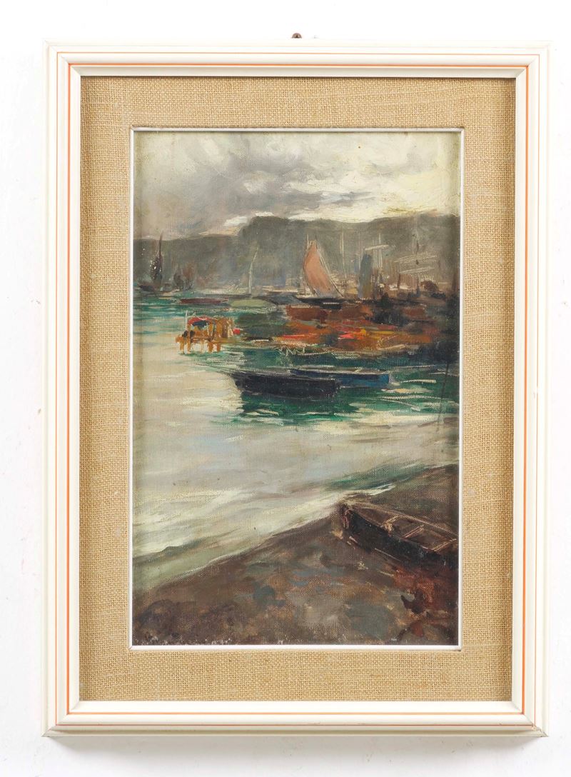 Pittore del XIX-XX secolo scena di porto  - olio - Asta Antiquariato - Cambi Casa d'Aste