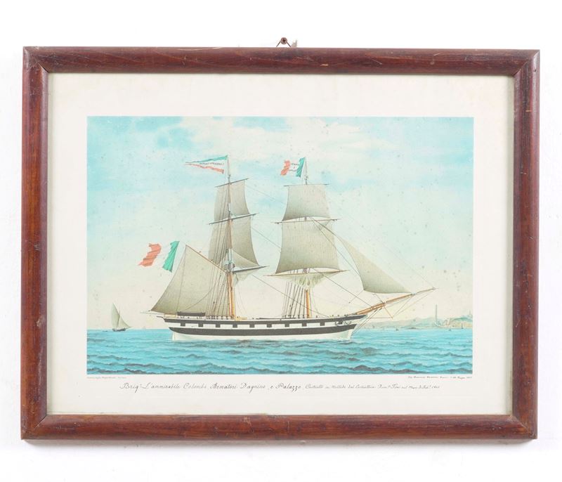 Riproduzione in cornice "brigantino in navigazione"  - Auction Antiques - Cambi Casa d'Aste