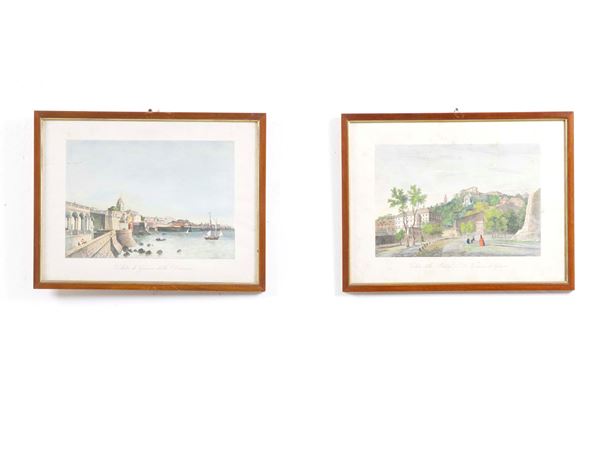 Incisore del XIX secolo (Attilio Zuccagni Orlandini?) Veduta di Genova dalla Darsena / Veduta della Piazza di S. Tommaso di Genova