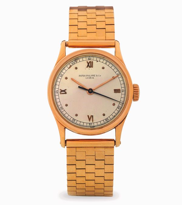 Raro Calatrava 96 in oro rosa 18k con bracciale in oro rosa originale, quadrante Argenté con numeri  [..]