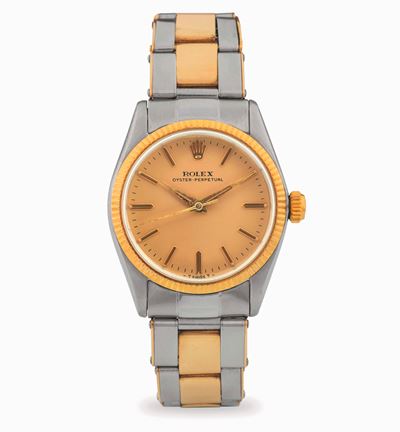 Oyster Perpetual ref. 6551 in acciaio e oro con quadrante champagne, circa 1965
