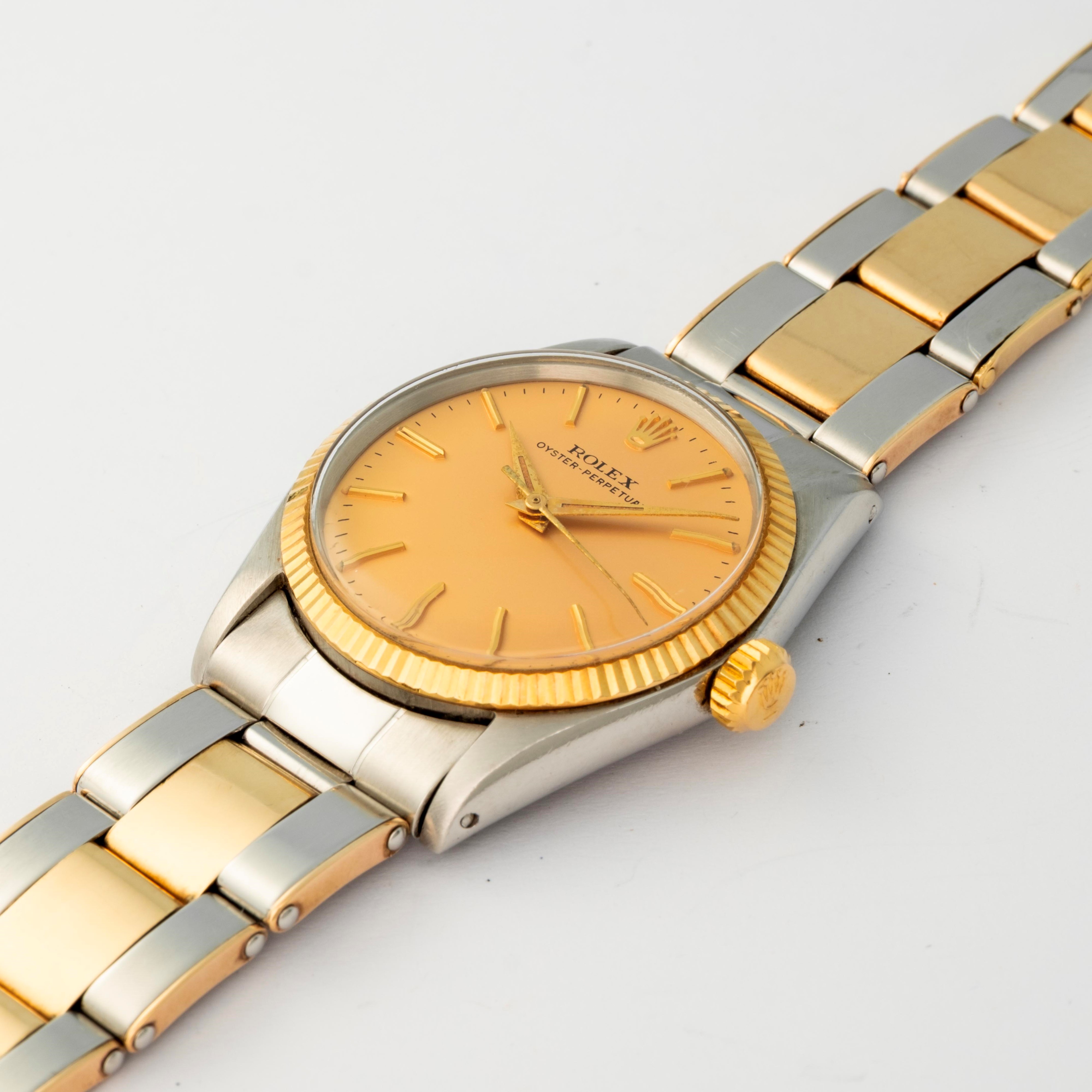 Rolex - Oyster Perpetual ref. 6551 in acciaio e oro con quadrante champagne, circa 1965